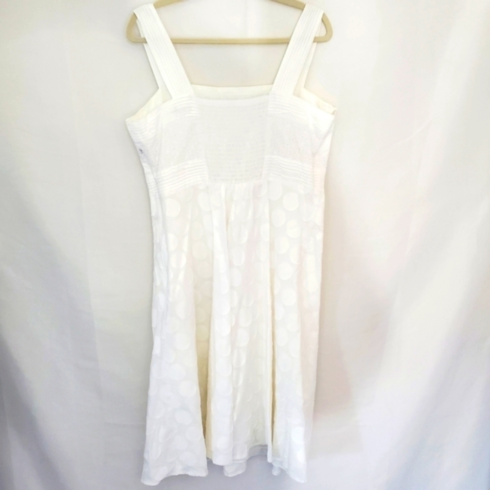 Eyelet Fit Flare White Midi Dress 14W Cotton Smocked Graduation Square Neck - Picture 6 of 15